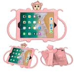For iPad 9.7 (2018) Cartoon Monkey Kids Tablet Shockproof EVA Protective Case with Holder & Shoulder Strap & Handle(Rose Gold)
