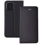 For iPhone 12 Pro Max Ultra-thin Plain Magnetic TPU + PU Leather Case with Holder & Card Slot(Black)