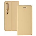 For Xiaomi Mi 10 5G Ultra-thin Plain Magnetic TPU + PU Leather Case with Holder & Card Slot(Gold)