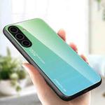 For Samsung Galaxy S25 5G Gradient Color Glass Phone Case(Green Cyan)