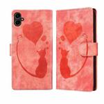 For Samsung Galaxy A07 4G / A06 4G Pen Heart Cat Embossed Leather Phone Case(Orange)