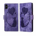 For Samsung Galaxy A07 4G / A06 4G Pen Heart Cat Embossed Leather Phone Case(Purple)