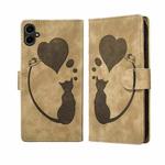 For Samsung Galaxy A07 4G / A06 4G Pen Heart Cat Embossed Leather Phone Case(Apricot)