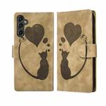 For Samsung Galaxy A17 5G / A26 5G Pen Heart Cat Embossed Leather Phone Case(Apricot)