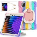 For Xiaomi Pad 7 / 7 Pro Silicone Hybrid PC Tablet Case with Holder & Shoulder Strap(Colorful Pink)