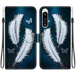 For Sony Xperia 5 VI Crystal Texture Colored Drawing Leather Phone Case(White Butterfly Feathers)