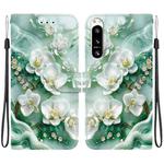 For Sony Xperia 10 VI Crystal Texture Colored Drawing Leather Phone Case(Jade Flowers)