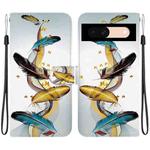 For Google Pixel 8a Crystal Texture Colored Drawing Leather Phone Case(Gold Butterfly Feathers)