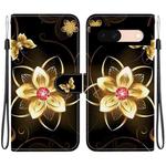 For Google Pixel 8a Crystal Texture Colored Drawing Leather Phone Case(Gold Flower)