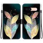 For Google Pixel 8a Crystal Texture Colored Drawing Leather Phone Case(Colored Leaves)