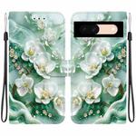 For Google Pixel 8a Crystal Texture Colored Drawing Leather Phone Case(Jade Flowers)