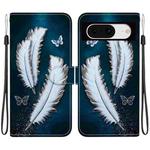 For Google Pixel 8 Crystal Texture Colored Drawing Leather Phone Case(White Butterfly Feathers)