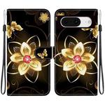 For Google Pixel 8 Crystal Texture Colored Drawing Leather Phone Case(Gold Flower)