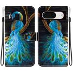 For Google Pixel 8 Crystal Texture Colored Drawing Leather Phone Case(Peacock)