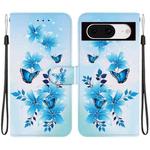 For Google Pixel 8 Crystal Texture Colored Drawing Leather Phone Case(Blue Butterflies)