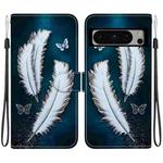 For Google Pixel 8 Pro Crystal Texture Colored Drawing Leather Phone Case(White Butterfly Feathers)