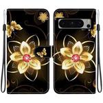 For Google Pixel 8 Pro Crystal Texture Colored Drawing Leather Phone Case(Gold Flower)