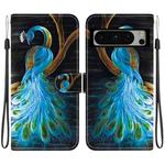 For Google Pixel 8 Pro Crystal Texture Colored Drawing Leather Phone Case(Peacock)