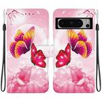 For Google Pixel 8 Pro Crystal Texture Colored Drawing Leather Phone Case(Pink Butterflies)