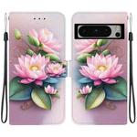 For Google Pixel 8 Pro Crystal Texture Colored Drawing Leather Phone Case(Lotus)