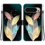 For Google Pixel 9 / 9 Pro Crystal Texture Colored Drawing Leather Phone Case(Colored Leaves)