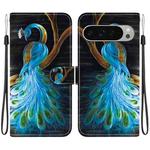 For Google Pixel 9 / 9 Pro Crystal Texture Colored Drawing Leather Phone Case(Peacock)