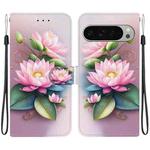 For Google Pixel 9 / 9 Pro Crystal Texture Colored Drawing Leather Phone Case(Lotus)