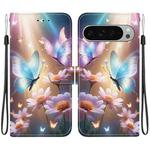 For Google Pixel 9 / 9 Pro Crystal Texture Colored Drawing Leather Phone Case(Butterfly Love Flower)