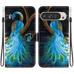 For Google Pixel 9 Pro XL Crystal Texture Colored Drawing Leather Phone Case(Peacock)