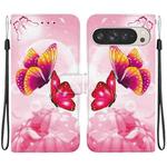 For Google Pixel 9 Pro XL Crystal Texture Colored Drawing Leather Phone Case(Pink Butterflies)