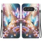 For Google Pixel 9 Pro XL Crystal Texture Colored Drawing Leather Phone Case(Butterfly Love Flower)