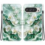 For Google Pixel 9 Pro XL Crystal Texture Colored Drawing Leather Phone Case(Jade Flowers)