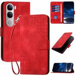 For vivo Y300 / V40 Lite 4G / 5G IDN Grid Butterfly Embossed Pattern Leather Phone Case with Lanyard(Red)