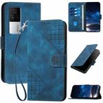 For vivo iQOO 7 India / iQOO Neo5 Grid Butterfly Embossed Pattern Leather Phone Case with Lanyard(Dark Blue)
