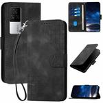 For vivo iQOO 7 India / iQOO Neo5 Grid Butterfly Embossed Pattern Leather Phone Case with Lanyard(Black)