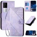For vivo iQOO 7 India / iQOO Neo5 Grid Butterfly Embossed Pattern Leather Phone Case with Lanyard(Light Purple)