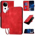For vivo S19 Pro Grid Butterfly Embossed Pattern Leather Phone Case with Lanyard(Red)