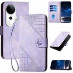 For vivo S19 Pro Grid Butterfly Embossed Pattern Leather Phone Case with Lanyard(Light Purple)