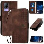 For vivo V21e 4G / Y73 2021 Grid Butterfly Embossed Pattern Leather Phone Case with Lanyard(Coffee)
