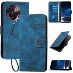 For vivo V30e Grid Butterfly Embossed Pattern Leather Phone Case with Lanyard(Dark Blue)