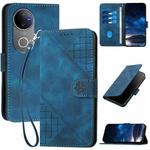 For vivo V50 Grid Butterfly Embossed Pattern Leather Phone Case with Lanyard(Dark Blue)
