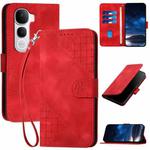 For vivo Y400 Pro 5G Grid Butterfly Embossed Pattern Leather Phone Case with Lanyard(Red)