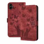 For Samsung Galaxy A07 4G / A06 4G Butterfly Cat Embossing Flip Leather Phone Case(Red)