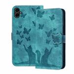 For Samsung Galaxy A07 4G / A06 4G Butterfly Cat Embossing Flip Leather Phone Case(Wathet)
