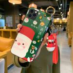 For iPhone 11 Christmas Series Painted Pattern TPU Case with Wristband Holder & Pendant (Green Santa Claus + Snowman Buckle)
