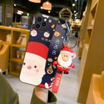 For iPhone 11 Pro Christmas Series Painted Pattern TPU Case with Wristband Holder & Pendant (Blue Santa Claus + Santa Claus Buckle)