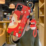 For iPhone 11 Pro Christmas Series Painted Pattern TPU Case with Wristband Holder & Pendant)(Red Elk + Snowman Buckle)