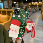 For iPhone 11 Pro Max Christmas Series Painted Pattern TPU Case with Wristband Holder & Pendant(Green Santa Claus + Santa Claus Buckle)