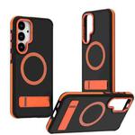 For Samsung Galaxy S25+ / S24+ 5G Dual-Color Skin Feel Magsafe Phone Case with Holder(Orange)