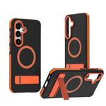 For Samsung Galaxy S25 / S24 5G Dual-Color Skin Feel Magsafe Phone Case with Holder(Orange)
